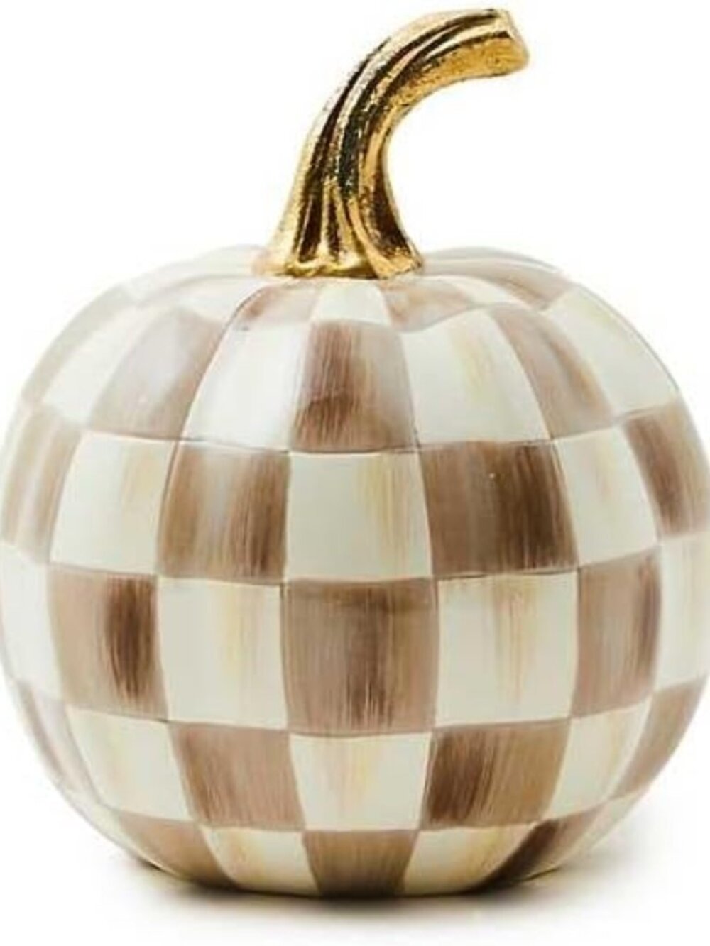 Mini Brown-and-White Mocha Check Resin Pumpkin Decor - Fall Home Accent
